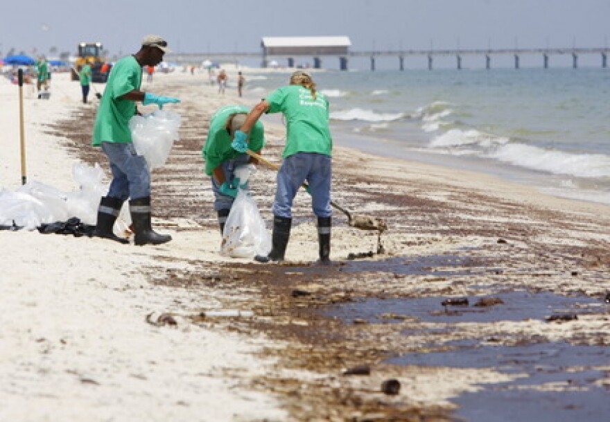 Oil spill response near water